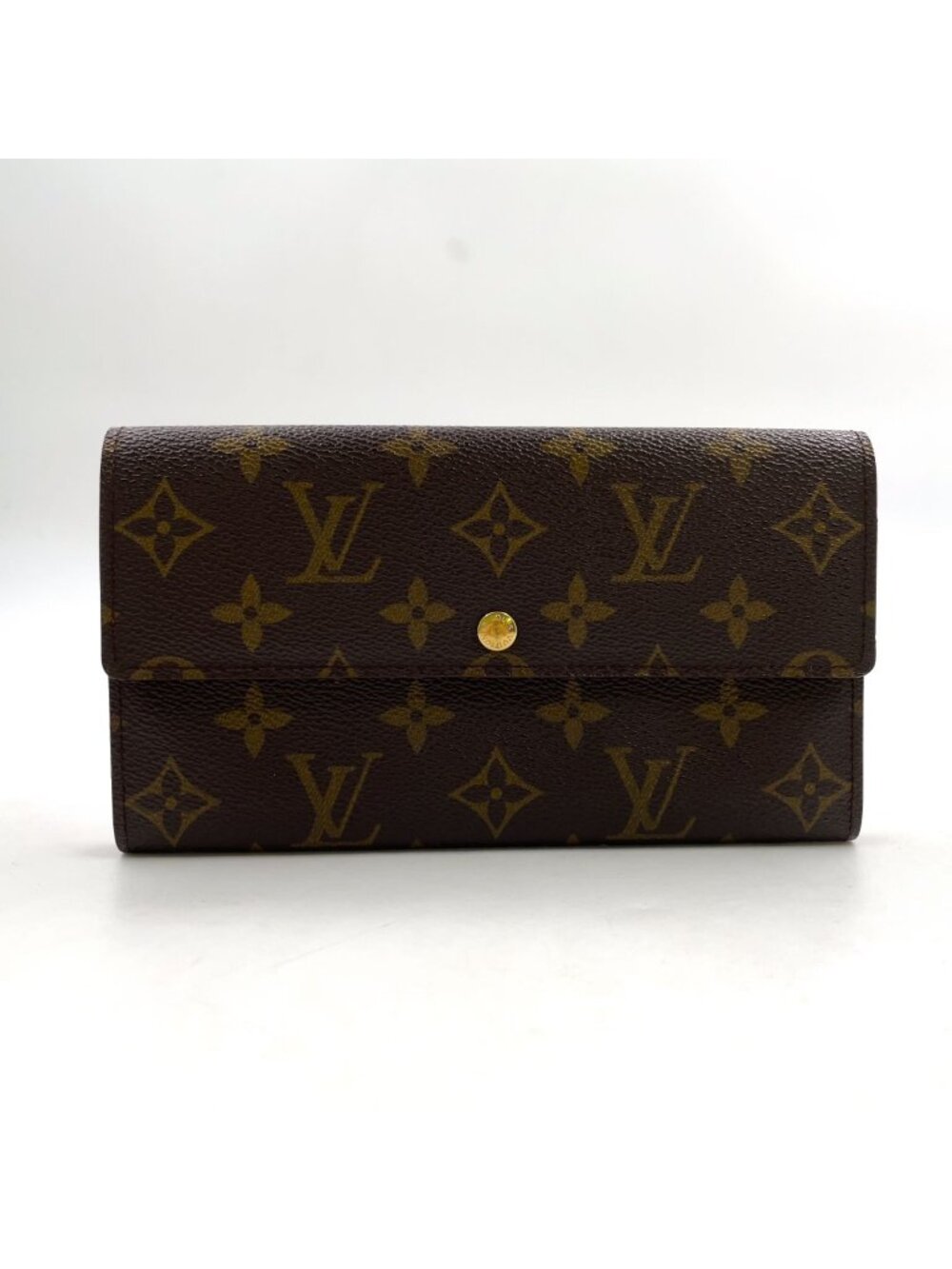 Louis Vuitton Pochette Porte Monnaie Credit Monogram Brown Wallet Gold